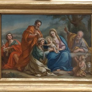 "Madonna con Bambino, san Giuseppe, san Giovanni Evangelista, san Giovannino, Elisabetta e Zaccaria" - Scuola romana del XVIII secolo