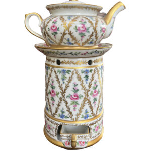 22 - Teiera con scalda teiera in porcellana XX secolo Limoges Francia