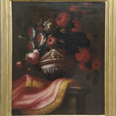 NATURA SILENTE CON VASO DI FIORI E PANNEGGIO -  SCUOLA CREMONESE DEL XVII  SECOLO